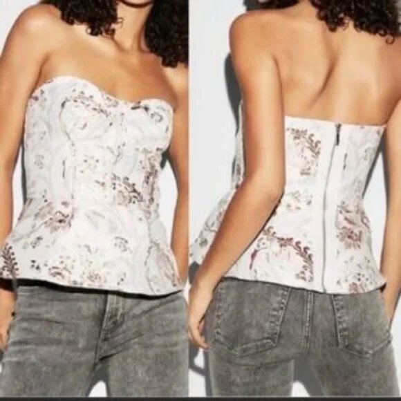 Express strapless Jacquard peplum Bustier Top - Picture 1 of 4